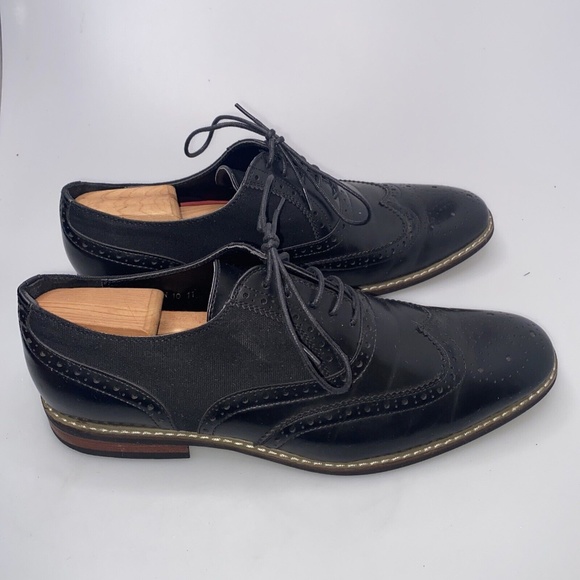 Parrazo Men's Size 11 Dress Shoes Black Wing Tip Block Hill Lace Fashion Oxford - Picture 3 of 16